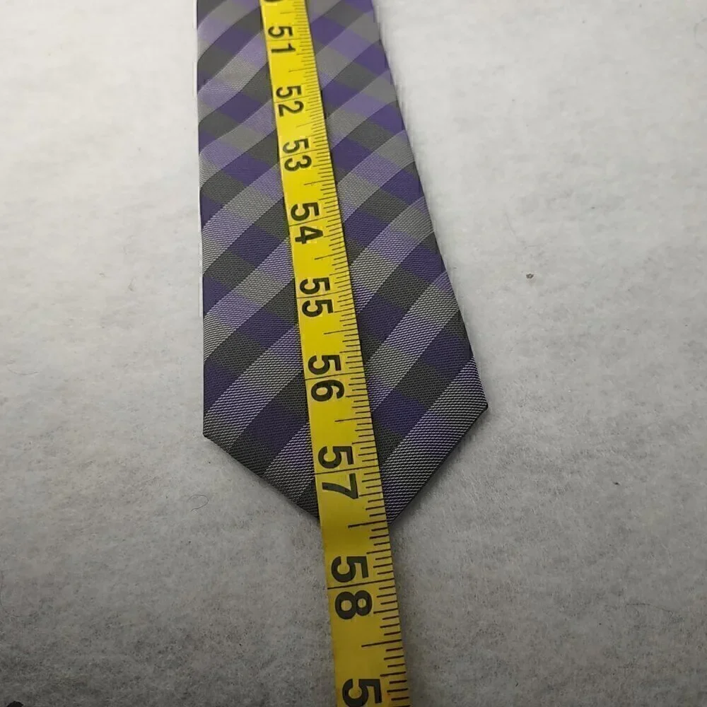 JF J. Ferrar Men's Purple, Gray, Dark Gray Striped 100% Polyester Men’ Neck Tie - Picture 10 of 12